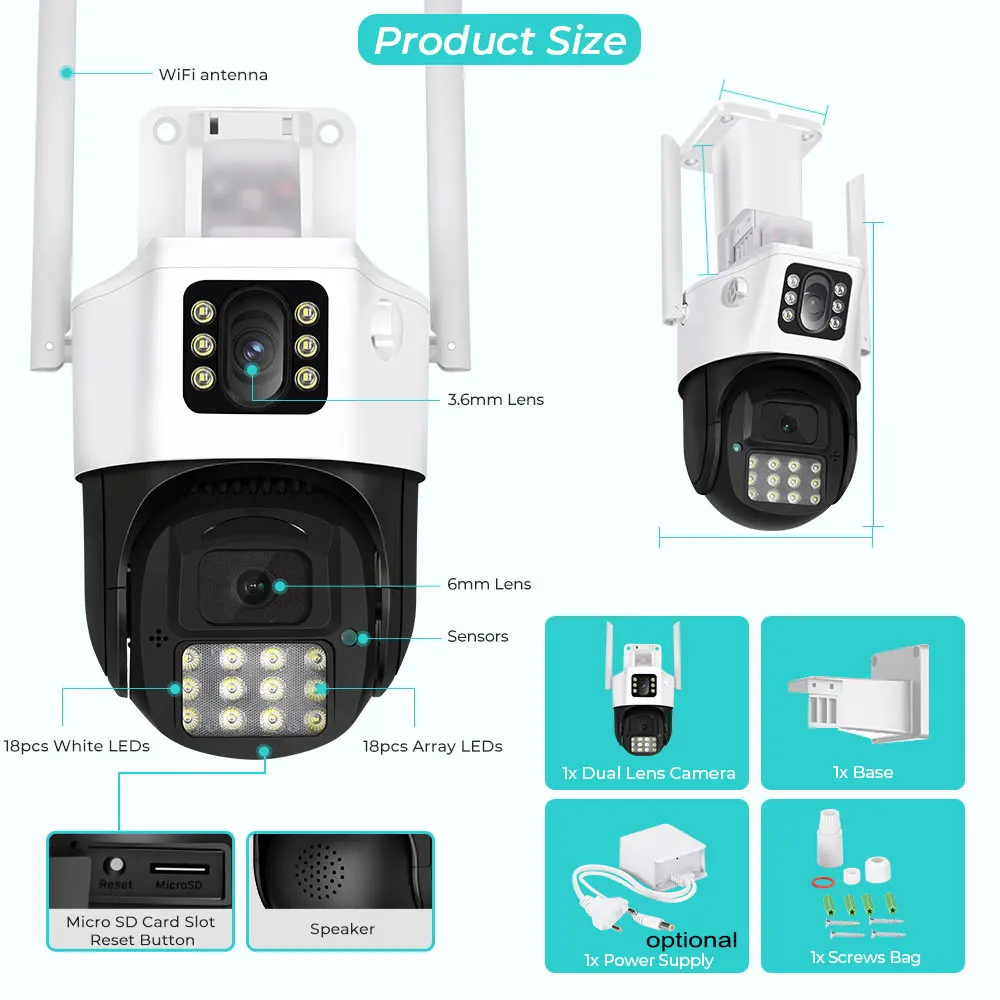 NEW 3mp Night Vision 6mp Wireless Ptz Dual Lens Camera Outdoor Human Detection Ip Auto Tracking Wifi Ptz Dual Lens Camera