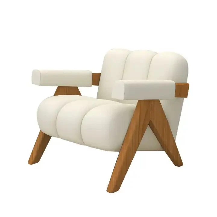 Nordic new living room solid wood cashmere sofa Japanese single cream sand hair chair