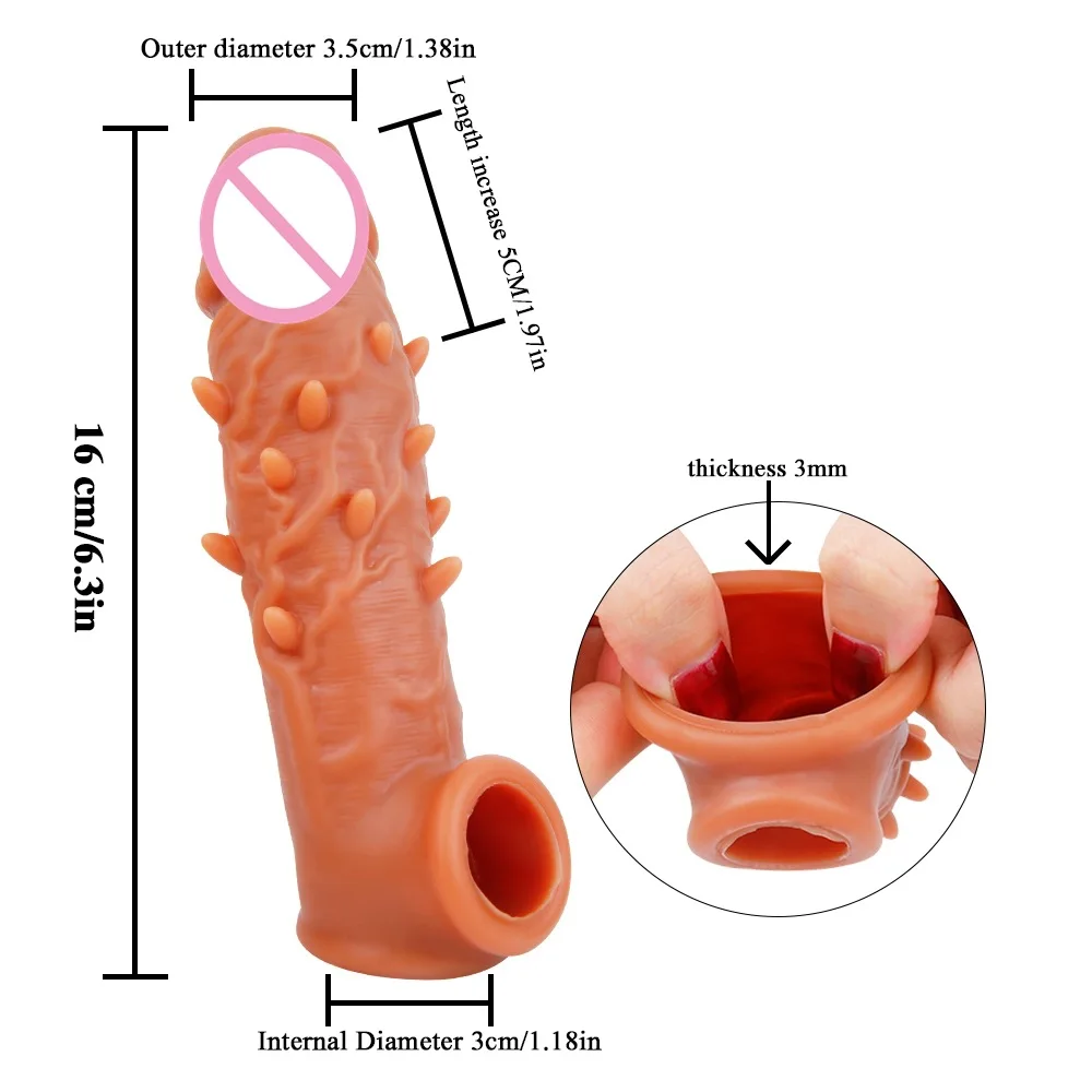 Men's Liquid Particle Silicone Sleeve Delay Condom Barbed Long Thick Wear Adult Products Dildo