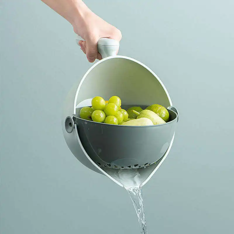 Wholesale 2 In 1 Double Layer Vegetable Fruit Washing Bowl Durable Kitchen Colander PP Drain Basket Strainer with Handle