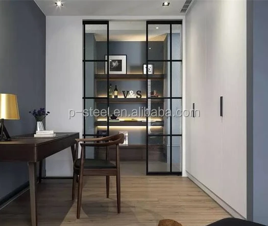Customizable Modern Style Sliding Door with French Design Steel Frame Hanging Curtain-IdealCN Supplier details