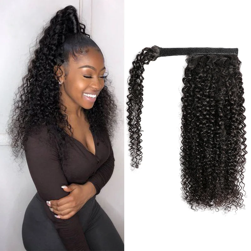  Most popular wet wavy and curly human hair ponytail for black women water wave Ponytail human hair new fashion