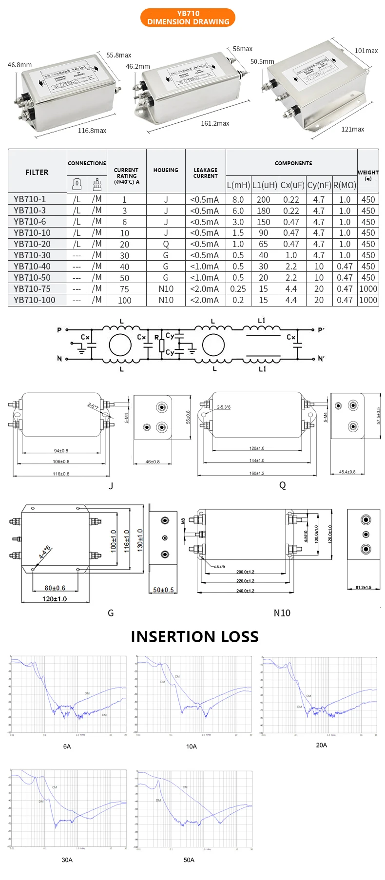 High Performance Three-Section Power Filter High Quality 250V 1A-100A LV Products manufacture