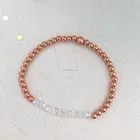 Silver Bead 925 SILVER Rose Gold Bead Crystal Beaded Stretch Sparkle Bracelets