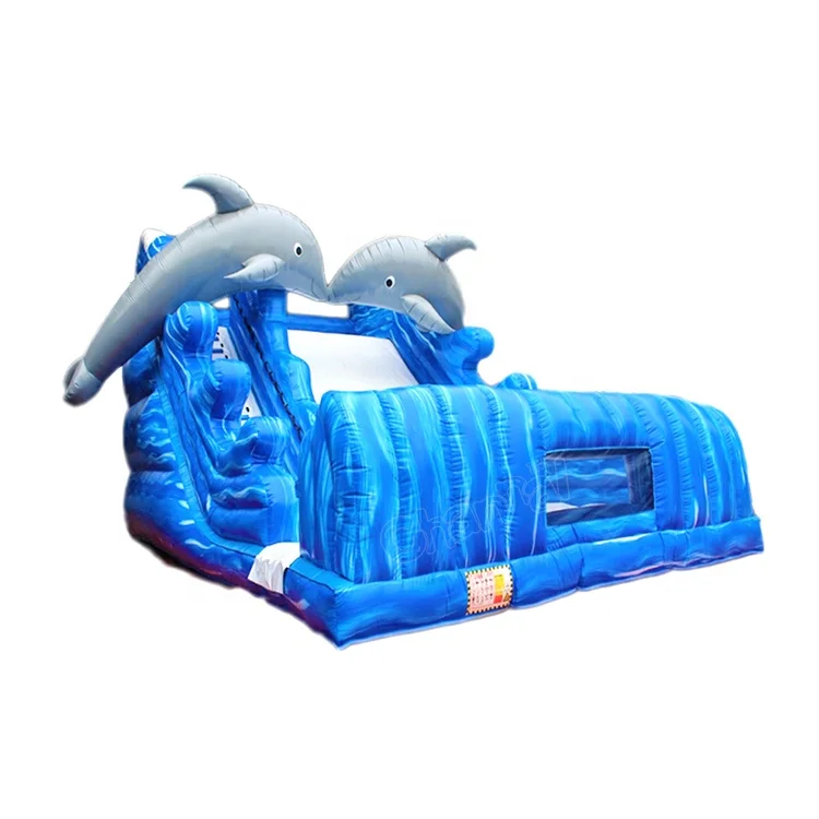 Ocean blue cheap dolphin slide inflatable jumping slide for kids