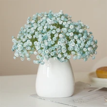 High End Mini Artificial Baby Breath Flower Bouquet 23cm Blue Yellow Green for Wedding Office Indoor Decor Gypsophila Real Touch