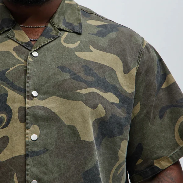Manufacturer Custom Button up Canvas Twill Short Sleeve Camouflage Camo Boxy Shirts for Men factory
