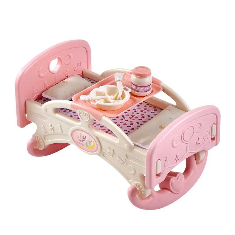 Rocking plastic pink baby toy doll bed house accessories toys
