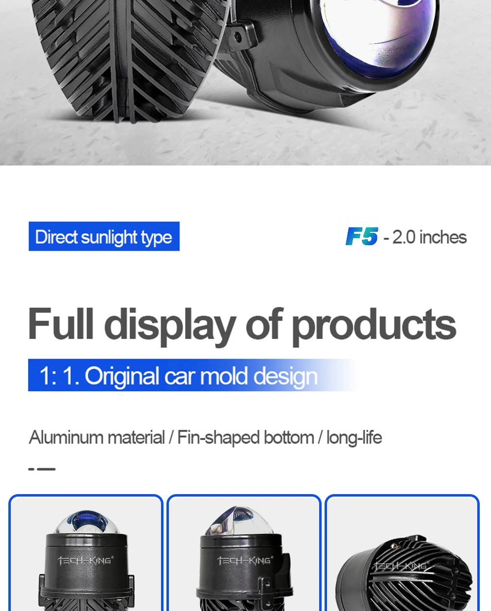 TECH-KING Automobile 2-inch 12V universal LED three-light matrix projector fog lamp for Toyota Nissan laser lens fog lamp