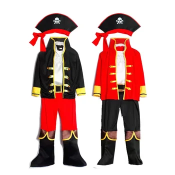 Pirate Cosplay Costume for Kids Children's Stage Costume for Halloween Carnival Pirates of the Caribbean Captain Seven Piece Set