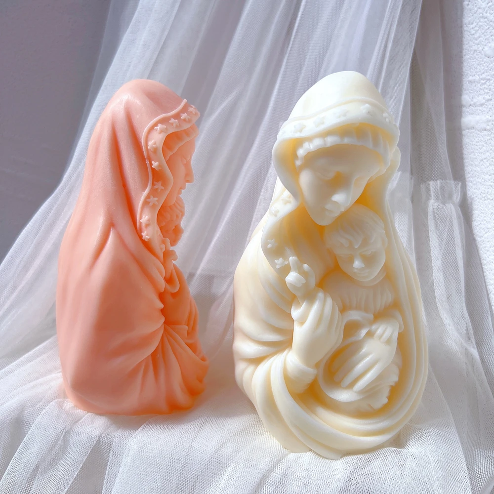 Catholic Art Blessed Virgin Mary With Baby Jesus Sculpture Candle Mold