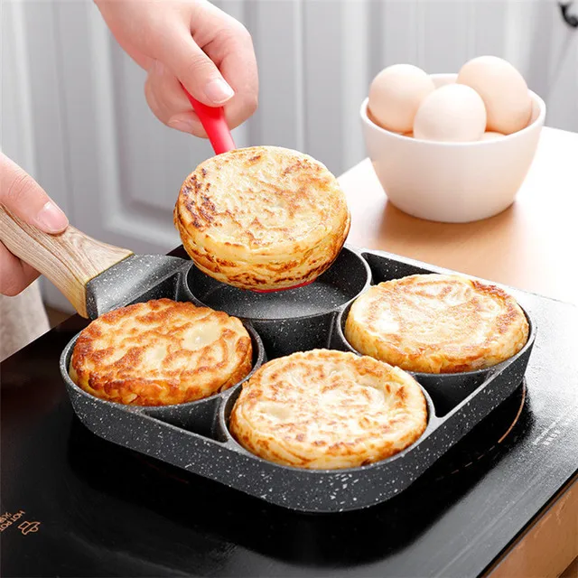 2023 Kitchen accessories Four-hole Fried Egg Pan Non-Stick Frying Pot Egg Pancake Steak Ham Pans Saucepan Frying Pan