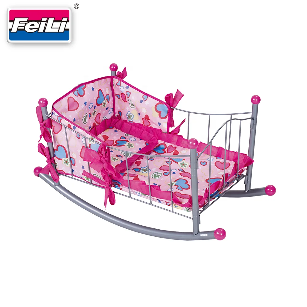 Fei Li toys Custom metal baby rocking cradle for doll fit dolls up to 18 inches doll furniture toys