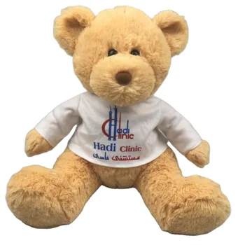 hot promotions custom logo white t-shirt golden brown soft stuffed bear teddy plush toys
