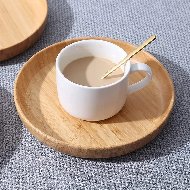 Wholesale Bamboo Round Coffee Cheese Snack Dessert Plates Wooden Serving Platters Bamboo dishes plate set
