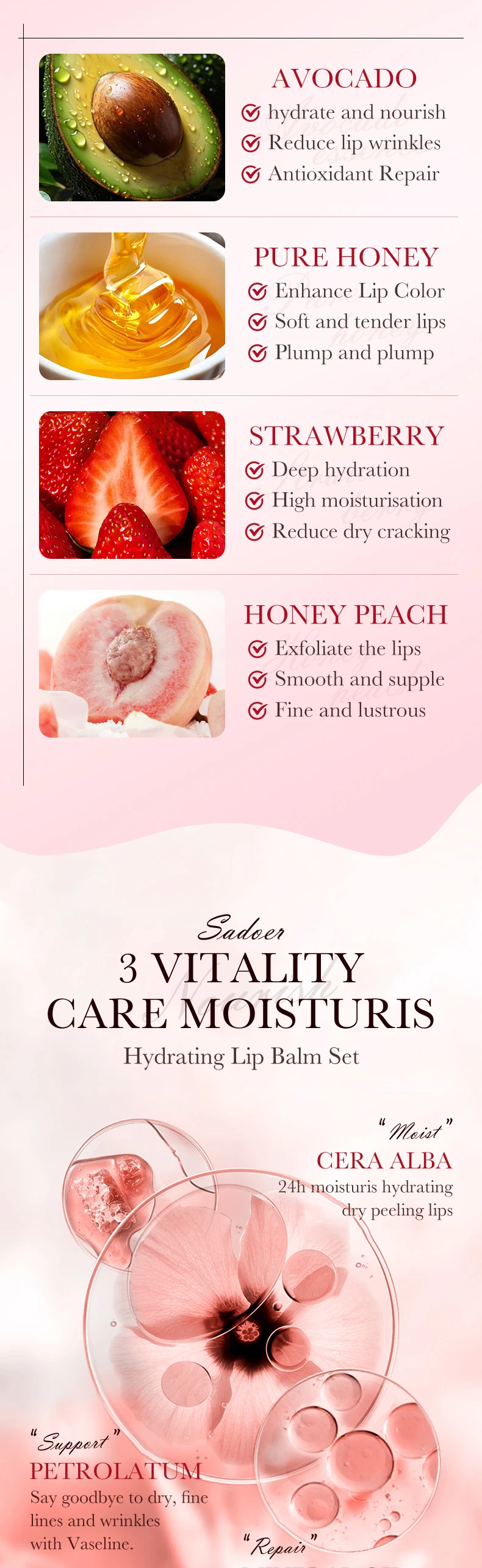 product oem sadoer strawberry vitamin c long lasting chapstick hydrating sunscreen deep repairing moisturizing ice cream lip balm-5