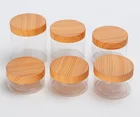 Cosmetics Cosmetic Skin Care Plastic Pet Cream Jar With Wood Grain Cap Acrylic Plastic Cosmetics Jar With Lid