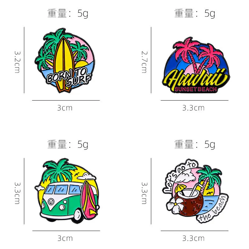 Newly trendy brooches summer vacation series dye black soft enamel pin