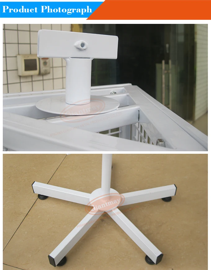 3 Sides Triangle Wire Grid Mesh Metal 360 Turntable Swivel Rotating Floor Stand Spinner Display Stand Rack with Hook