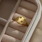 Ring Cz Designer Chunky Charm Ring Crystal CZ Square Shaped High Polished Stainless Steel 2 Star Ring