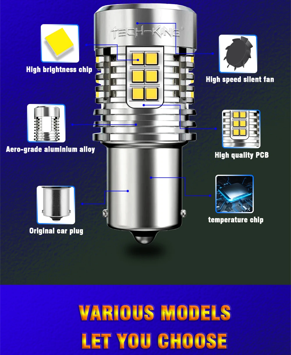 12V-24V No Hyper Flash LED Lamps White Amber ba15S BAU15S 1156 T20 DRL Turn Signal Light bulbs with Fan 7440 reversing led bulb