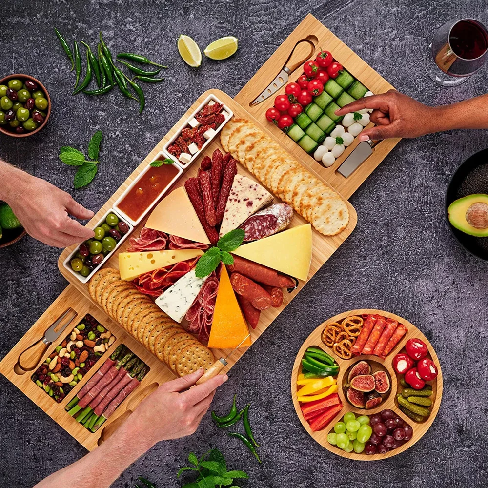 product large rectangle bamboo cheese board knife set eco friendly durable sustainable dishwasher safe chopping blocks for home kitchen-8