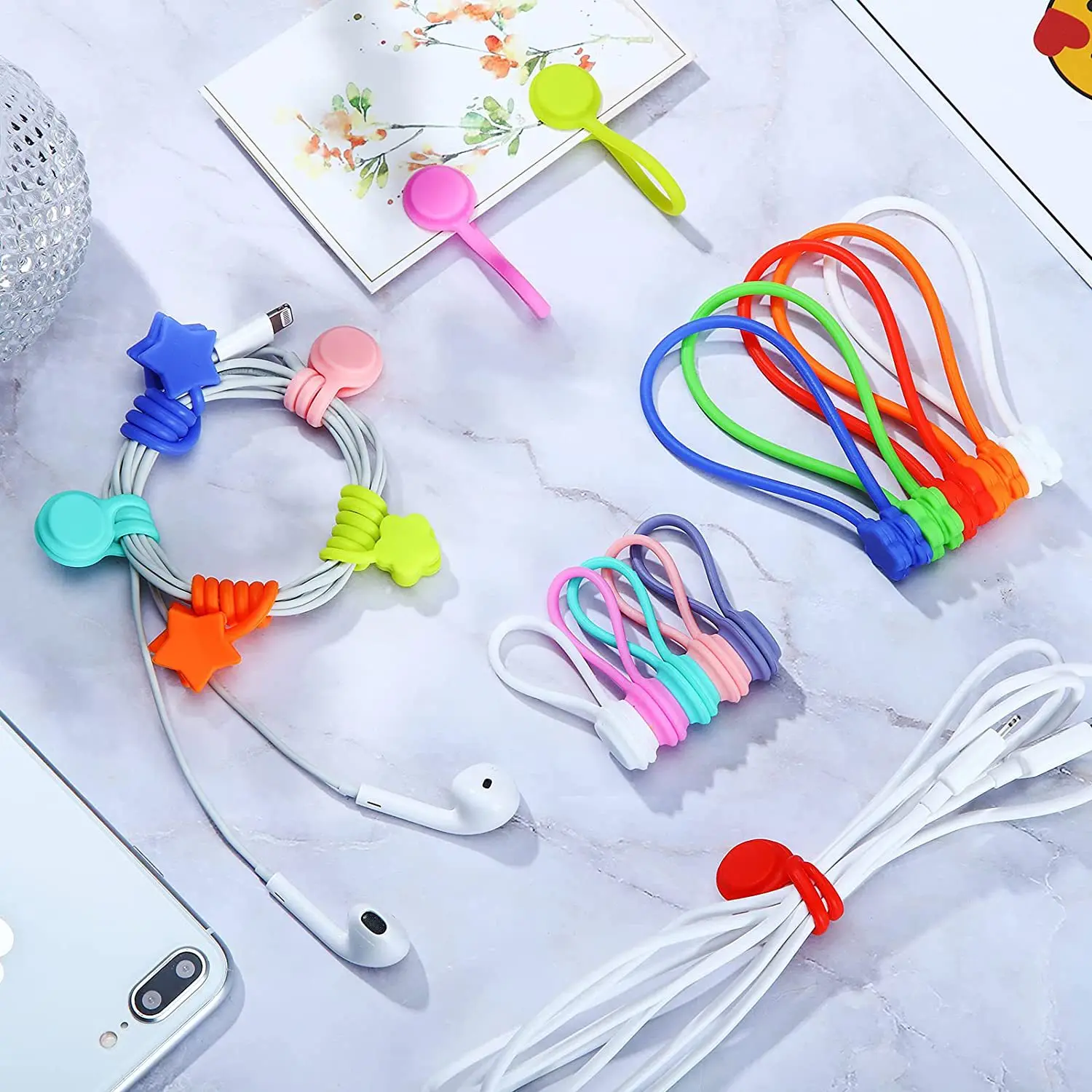 10 Color 10 Pack Silicone Cord Winder Headphone Organizer Magnetic Cable Clips