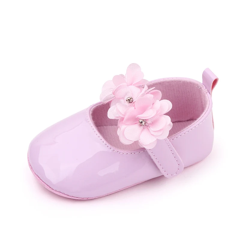 Solid Color Leather Rhinestones Flower Baby Girls Fashion Princess Small Leather Shoes for Toddler Shoes factory