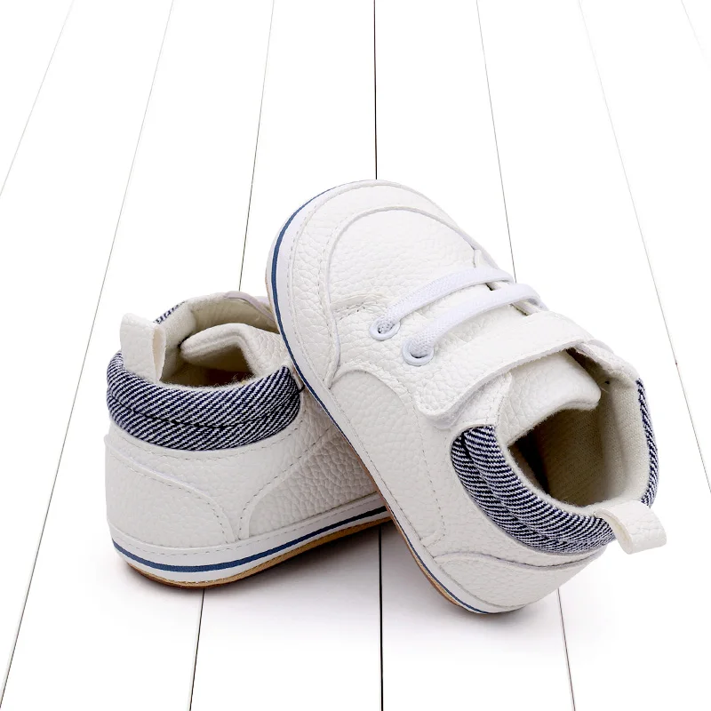 Striped Leather Lettering Design Non-slip Baby Toddler Shoes for Boys and Girls details