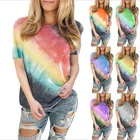 Tie-dye T-shirt T-shirt 2021 Spring And Summer Women'S Top Tie-Dye Gradient Round Neck Short-Sleeved T-Shirt