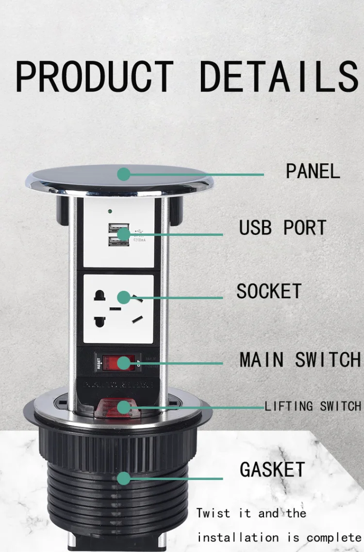 Smart Wireless Charging Desktop Socket Lift Kitchen Conference Table Power Socket EU Desktop Socket