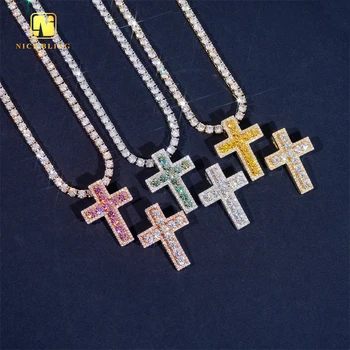 Ready To Ship Christmas Gift Colorful Moissanite Pendant 925 Silver Gold Plated Iced Out Pendant Moissanite Cross Pendant