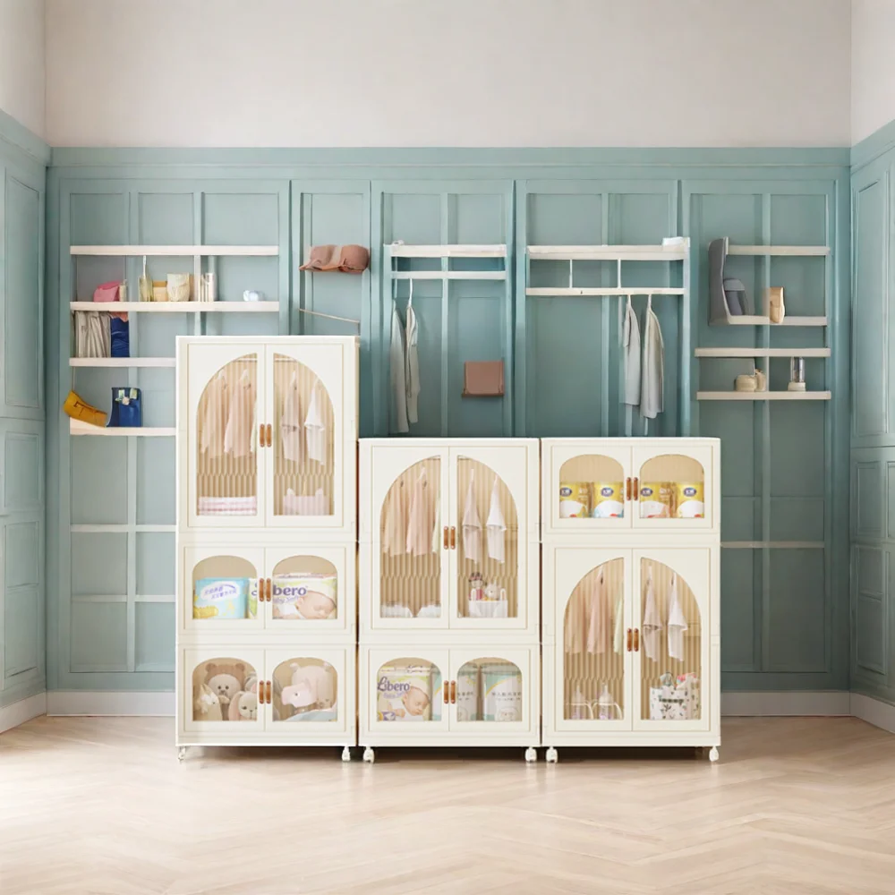 Children's Foldable Plastic Storage Cabinet Baby Clothes Storage Rack for Bedroom Installation-Free Wardrobe Organizer