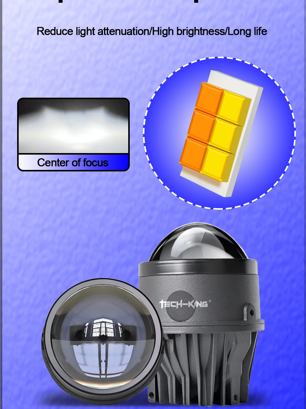 TECH-KING Car 3 inch universal Double beam 12V 3 color led fog/driving lights Retrofit and upgrade lamps led projector for car