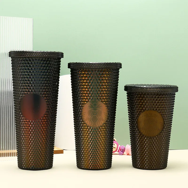 Eco Friendly Clastic cups with lids diamond durian cup with lid and straw double wall plastic cup