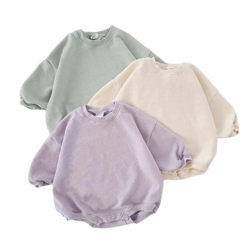New ins baby romper Spring and autumn clothes baby crawling clothes solid color loose long-sleeved bag farts