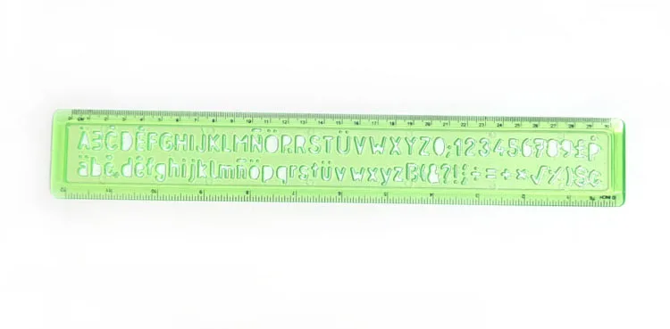 Hot Sale 12inch Straight Ruler Plastic Clear Assorted Color Alphabet Stencil Trace Ruler Set