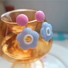 Earrings Clip Retro Sweet Earrings Blue Flower Resin Pearl Earrings Without Pierced Ear Clip Earrings