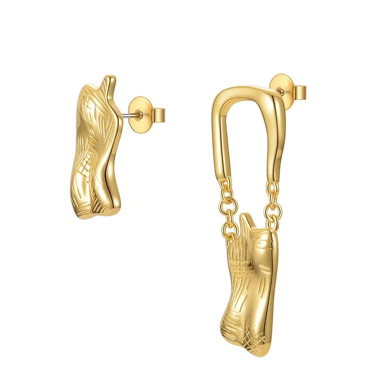 High Quality 18K Gold Plated Brass Jewelry Asymmetric 3D Body Accessories Earrings E211239