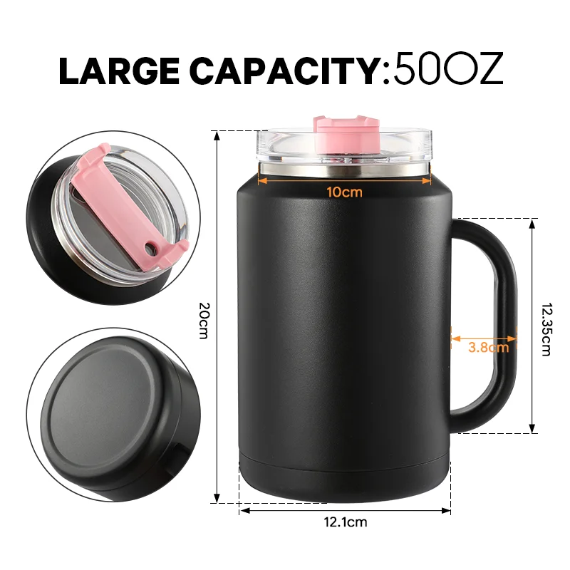 Customized Color and Logo 50oz Mug Vacuum Insulation Tumbler Tea Cup Keep Cold 12h and Warm 8h