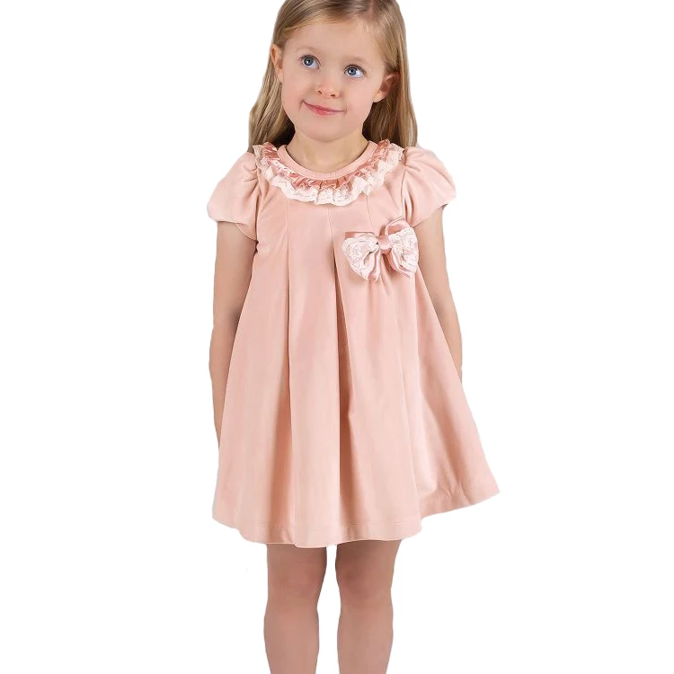 China supplier wholesale hot new design pink velvet summer baby/kids girls dress
