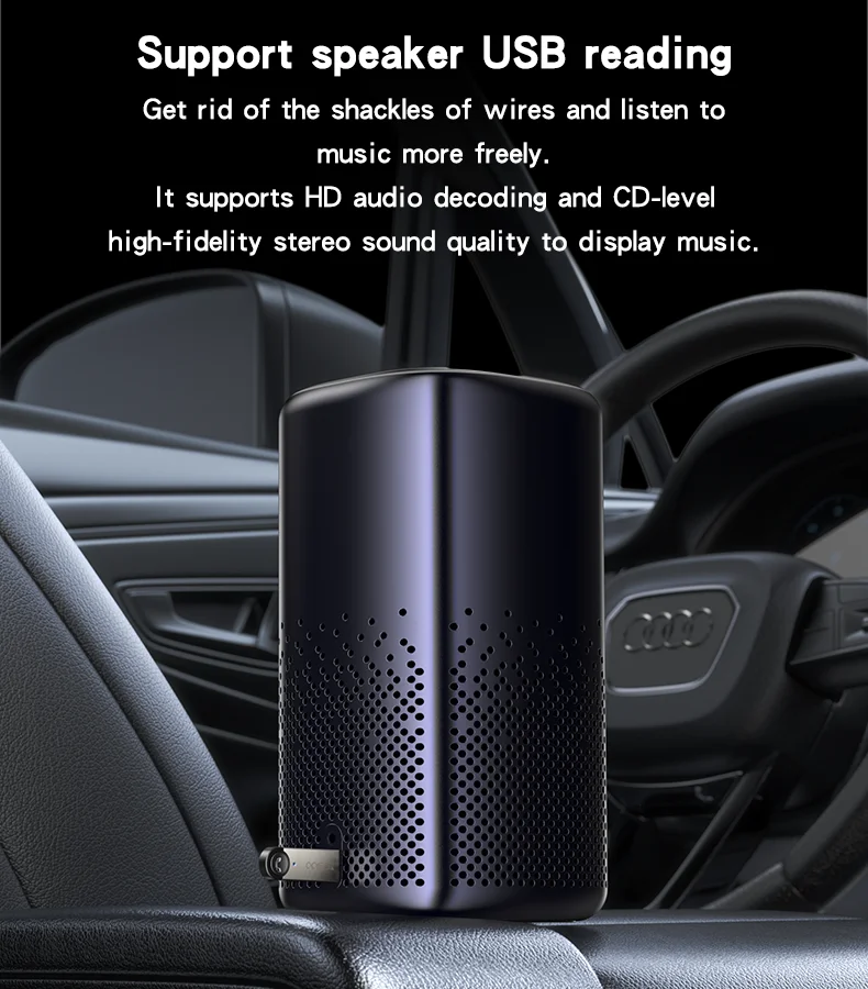 YAU81 Yesido Zinc Alloy Low Latency 8-meter Stable Transmission Built-in Microphone Car USB BT Receiver