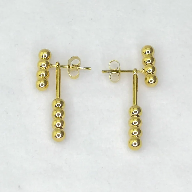 18K Gold Plated Stainless Steel Jewelry Gold Color Beaded Metal Ball Stud Earrings E211265
