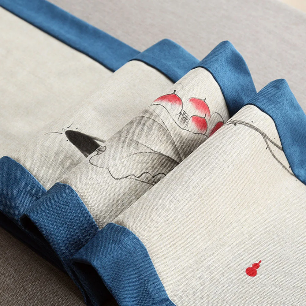 Freehand Sketching Tea Space Conference Living Room Canteen Long Chinese Style Rectangle Household Flax Tablecloth