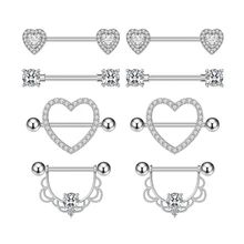 4Pair/Set Stainless Steel Nipple Rings Tongue Ring Piercing Body Jewelry Barbell Zircon Heart Shape Rings for Women Girls