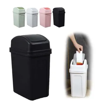 13 Gallon Trash Can Plastic Swing Top Kitchen Garbage Trash Can Black Easy to clean surface Durable polypropylene plastic Bucket