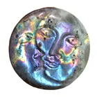Hand Carved Stone Hand Carved Natural Pink Purple Flash Labradorite Plam Stone Sun And Moon Face Carving