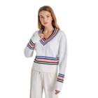 Preppy Style V Neck Long Sleeves Color Stripe Twisting Design Knitted Sweater For Women