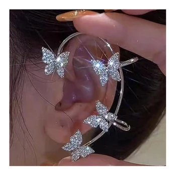 New Super Flash Full Diamond Non-piercing Earrings Jewelry High-end Luxury Shiny Cubic Zirconia Butterfly Ear Clip for Women