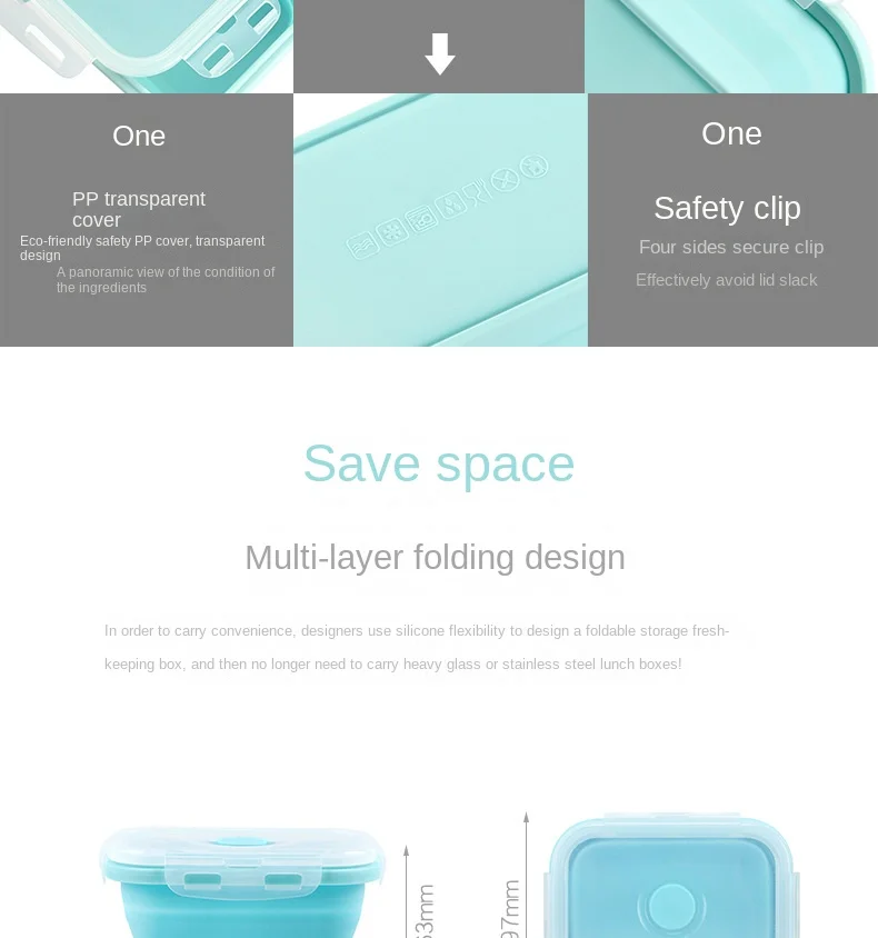 Folding Silicone Lunch Box Portable Crisper Microwave Oven Bento Box Plastic Square Lunch Box Refrigerator Storage Box Wholesale